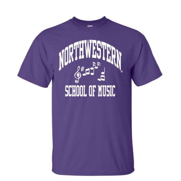 Northwestern University Wildcats Purple Short Sleeve Tee Shirt with Music Design