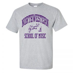 Northwestern University Wildcats Grey Short Sleeve Tee Shirt with Music Design