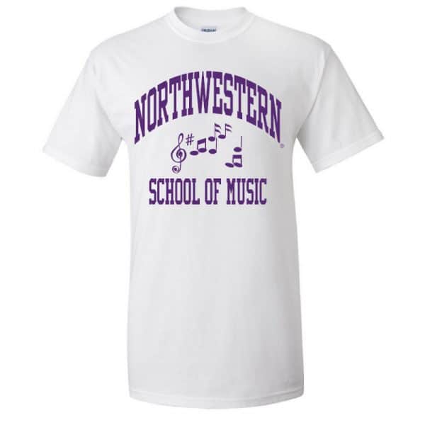 Northwestern University Wildcats White Short Sleeve Tee Shirt with Music Design