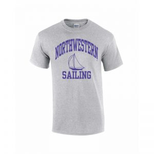 Northwestern University Wildcats Grey Short Sleeve Tee Shirt with Sailing Design