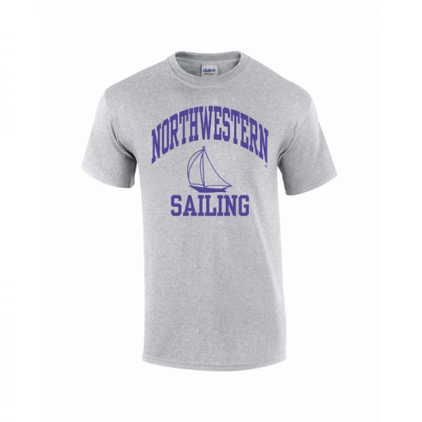 Northwestern University Wildcats Grey Short Sleeve Tee Shirt with Sailing Design