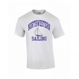 Northwestern University Wildcats White Short Sleeve Tee Shirt with Sailing Design