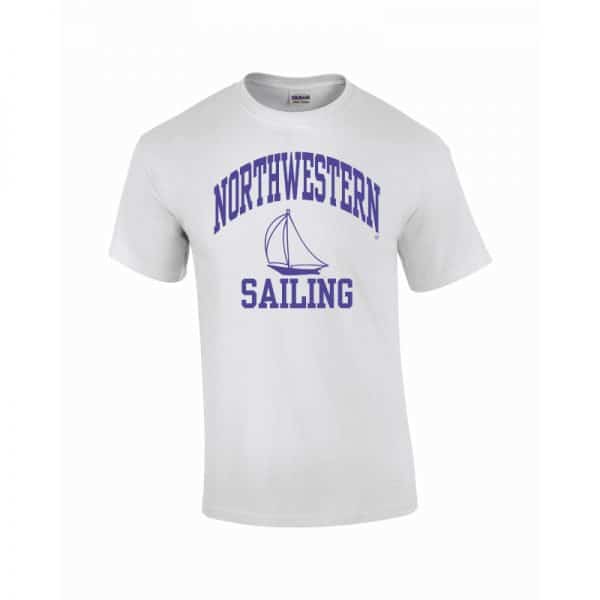Northwestern University Wildcats White Short Sleeve Tee Shirt with Sailing Design