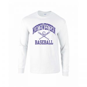 Northwestern University Wildcats White Long Sleeve Tee Shirt with Baseball Design