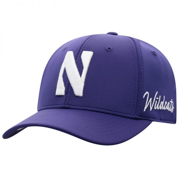 Northwestern University Wildcats Top Of The World Constructed Onefit Purple Performance Hat with Stylized N Design