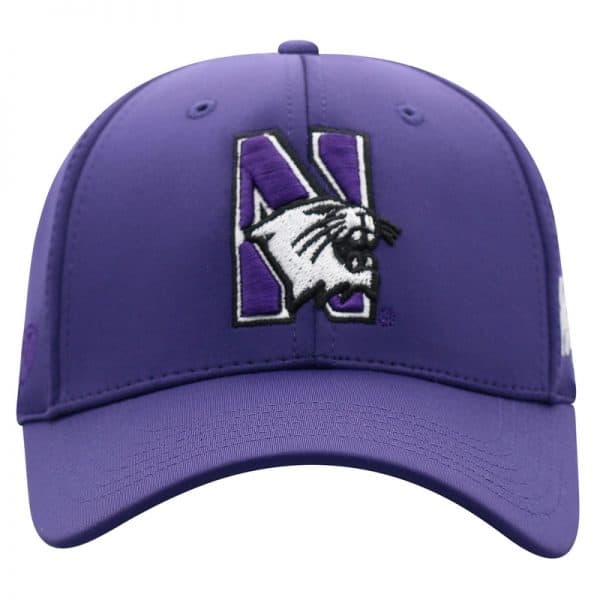 Northwestern University Wildcats Top Of The World Constructed Onefit Purple Performance Hat with N-Cat Design - Image 3