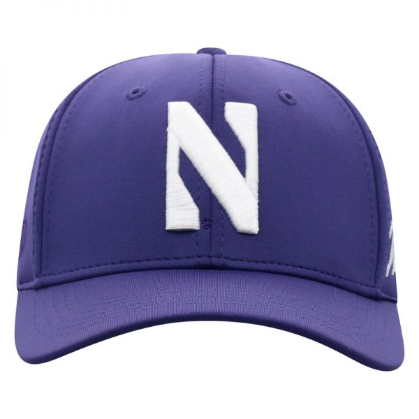 Northwestern University Wildcats Top Of The World Constructed Onefit Purple Performance Hat with Stylized N Design-Front 3