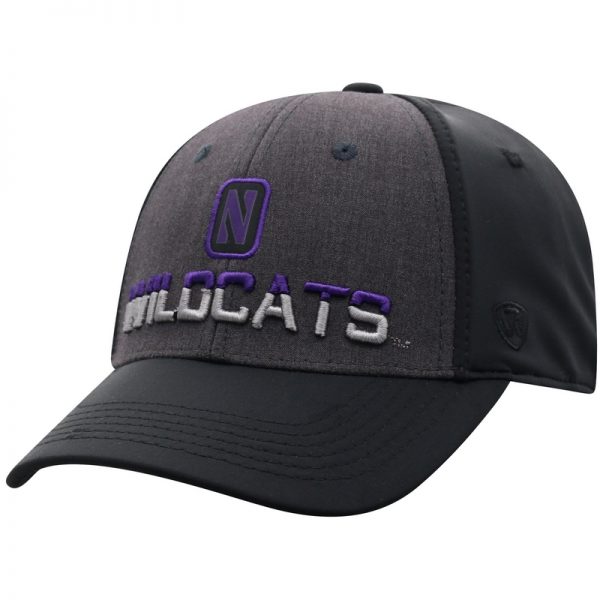 Northwestern University Wildcats Top Of The World Constructed Two Tone Charcoal/Black Onefit/Stretchfit Tag Hat