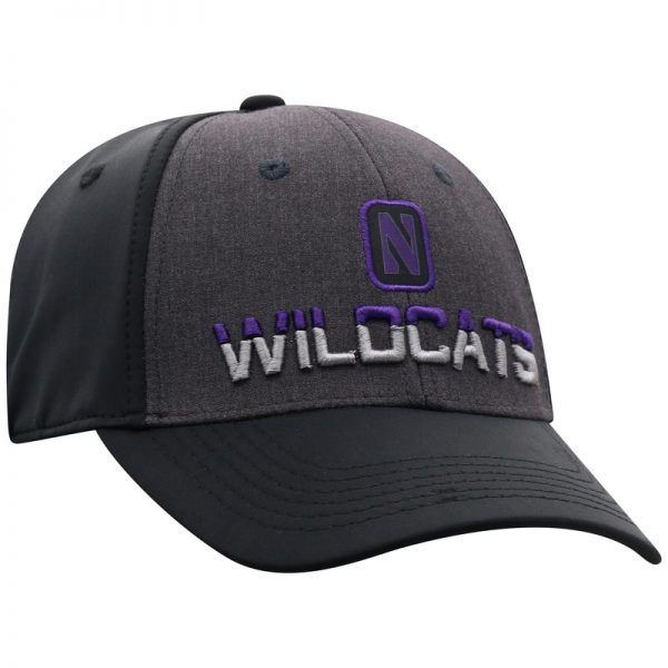 Northwestern University Wildcats Top Of The World Constructed Two Tone Charcoal/Black Onefit/Stretchfit Tag Hat- Front 2