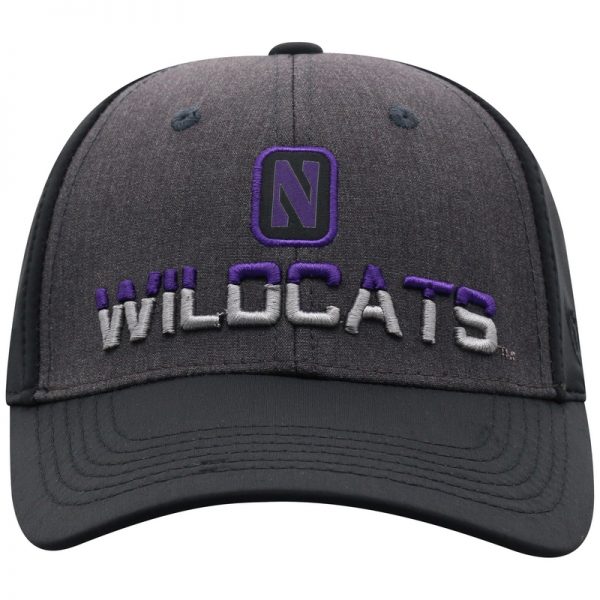 Northwestern University Wildcats Top Of The World Constructed Two Tone Charcoal/Black Onefit/Stretchfit Tag Hat - Image 3