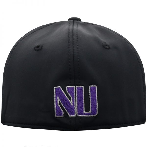 Northwestern University Wildcats Top Of The World Constructed Two Tone Charcoal/Black Onefit/Stretchfit Tag Hat - Image 4