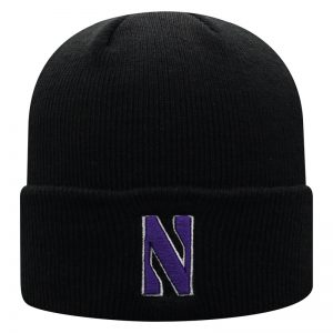Northwestern University Wildcats Adult Black Cuffed Knit Hat With Embroidered Stylized N Design