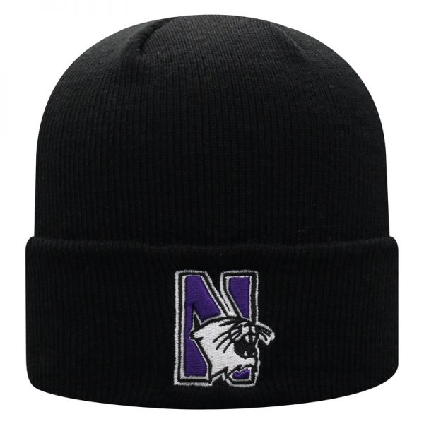 Northwestern University Wildcats Adult Black Cuffed Knit Hat With Embroidered N-Cat Design