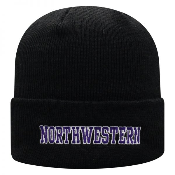 Northwestern University Wildcats Adult Black Cuffed Knit Hat With Embroidered Northwestern Design