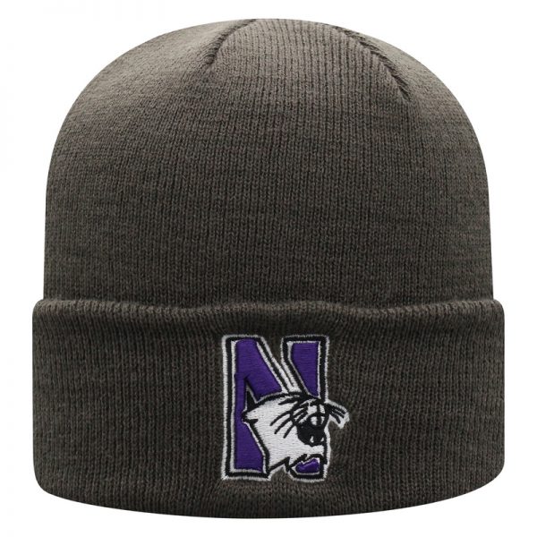 Northwestern University Wildcats Adult Charcoal Cuffed Knit Hat With Embroidered N-Cat Design