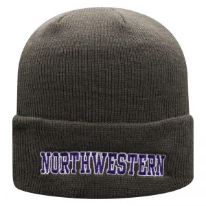 Northwestern University Wildcats Adult Charcoal Cuffed Knit Hat With Embroidered Northwestern Design On Front and N On the Back