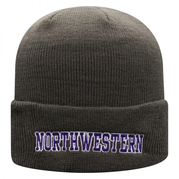 Northwestern University Wildcats Adult Charcoal Cuffed Knit Hat With Embroidered N-Cat Design - Image 2