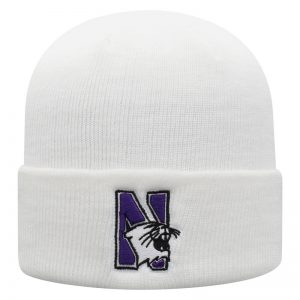 Northwestern University Wildcats Adult White Cuffed Knit Hat With Embroidered N-Cat Design