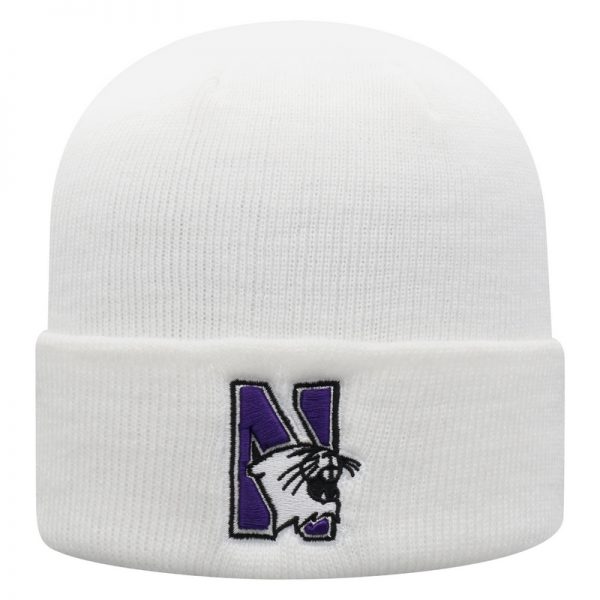 Northwestern University Wildcats Adult White Cuffed Knit Hat With Embroidered N-Cat Design