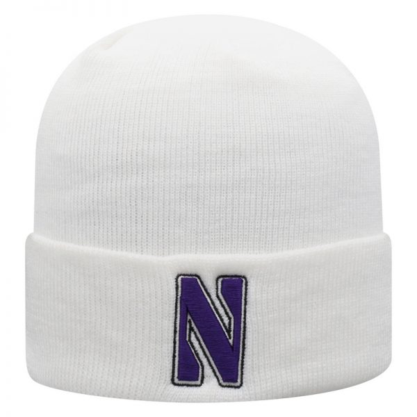 Northwestern University Wildcats Adult White Cuffed Knit Hat With Embroidered Stylized N Design