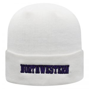Northwestern University Wildcats Adult White Cuffed Knit Hat With Embroidered Northwestern Design On Front and N-Cat On the Back