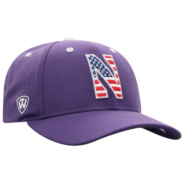 Northwestern University Wildcats Purple Adjustable Velcroback Hat with Stars & Stripes Stylized N Design-2