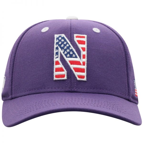 Northwestern University Wildcats  Purple Adjustable Velcroback Hat with Stars & Stripes Stylized N Design - Image 3