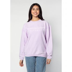 Northwestern University Wildcats Chicka-d Light Lilac Lavender Crewneck Sweatshirt With Distressed Northwestern University Design-2