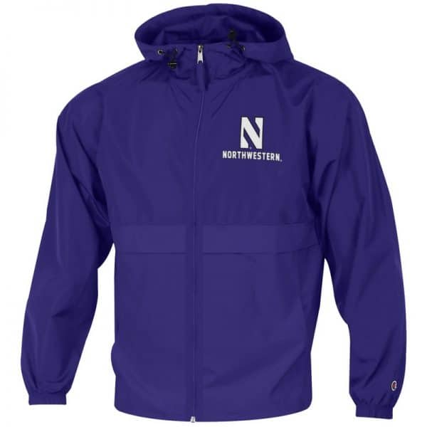 Northwestern University Wildcats Champion Men's Purple Full Zip Lightweight Jacket With Hood