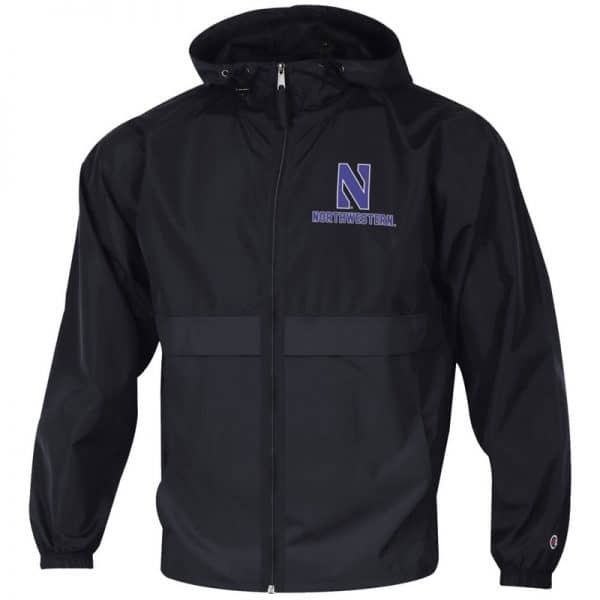 Northwestern University Wildcats Champion Men's Black Full Zip Lightweight Jacket With Hood
