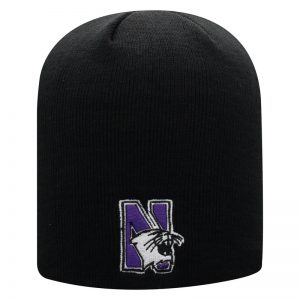 Northwestern University Wildcats Adult Black Uncuffed Knit Hat With Embroidered N-cat Design