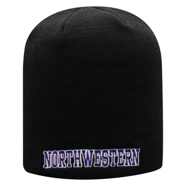 Northwestern University Wildcats Adult Black Uncuffed Knit Hat With Embroidered Northwestern Design