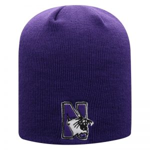 Northwestern University Wildcats Adult Purple Uncuffed Knit Hat With Embroidered N-Cat Design