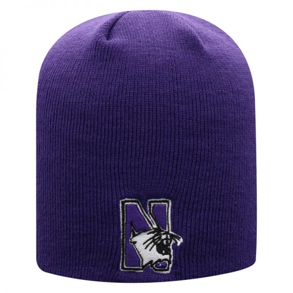 Northwestern University Wildcats Adult Purple Uncuffed Knit Hat With Embroidered N-Cat Design
