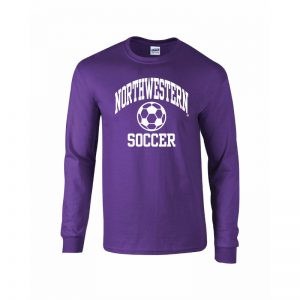 Northwestern University Wildcats Purple Long Sleeve Tee Shirt with Soccer Design