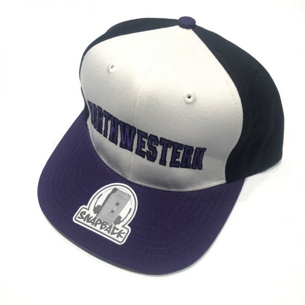 Northwestern University Wildcats Constructed Adjustable Tri-Color Flat Brim Snapback Hat with Arched Northwestern Design