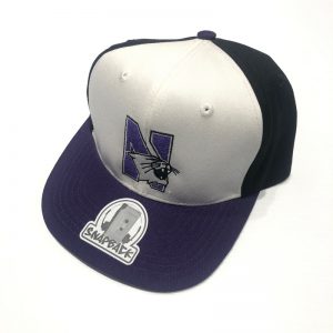 Northwestern University Wildcats Constructed Adjustable Tri-Color Flat Brim Snapback Hat with N-cat Design