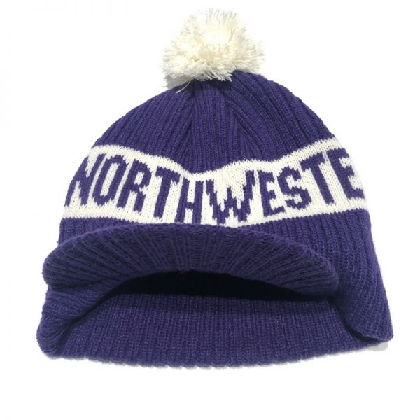 Northwestern University Wildcats Adult Purple Old Fashioned Pom Knit Hat With a Visor-2