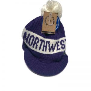 Northwestern University Wildcats Adult Purple Old Fashioned Pom Knit Hat With a Visor