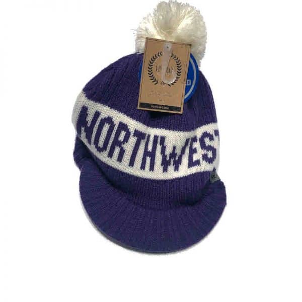 Northwestern University Wildcats Adult Purple Old Fashioned Pom Knit Hat With a Visor