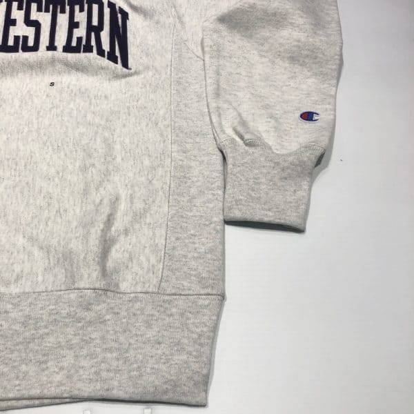 Northwestern University Wildcats Men's Silver Grey Champion Super Heavy Reverse Weave Crewneck Sweatshirt with Purple Arched Northwestern Wool Sewn Appliqué Design -3