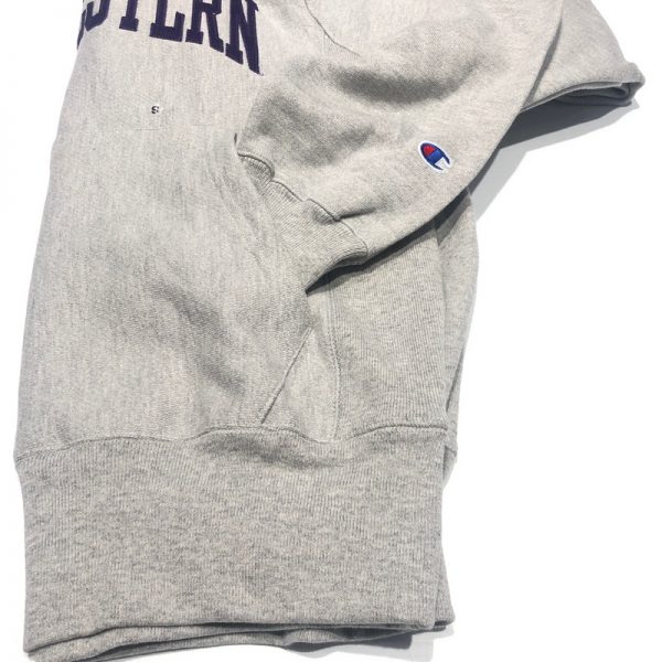 Northwestern University Wildcats Men’s Oxford Heather Champion Super Heavy Reverse Weave Hooded Sweatshirt with Purple Arched Northwestern Wool Sewn Appliqué Design -3