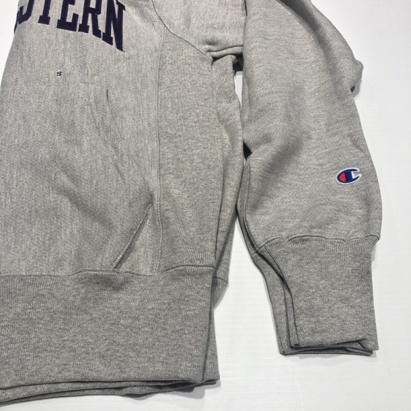 Northwestern University Wildcats Men’s Oxford Heather Champion Super Heavy Reverse Weave Hooded Sweatshirt with Purple Arched Northwestern Wool Sewn Appliqué Design -4