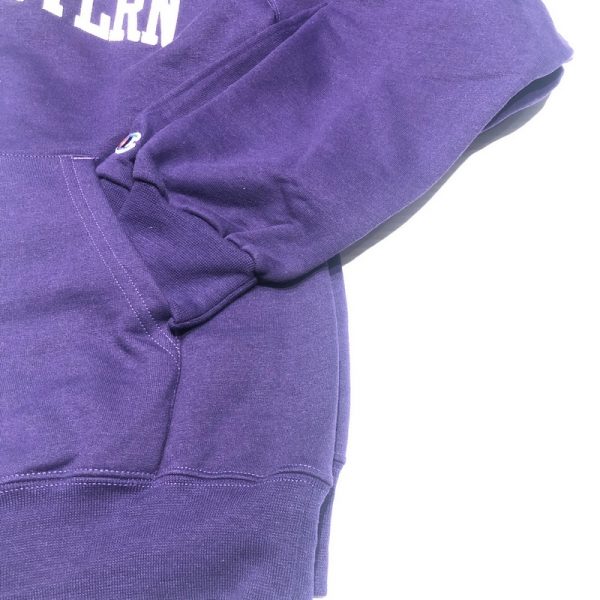 Northwestern University Wildcats Men's Purple Champion Eco Powerblend Hooded Sweatshirt with Creamy White Arched Northwestern Wool Sewn Appliqué Design-3