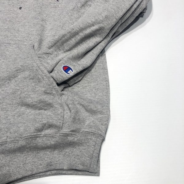 Northwestern University Wildcats Men's Heather Grey Champion Eco Powerblend Hooded Sweatshirt with Purple Arched Northwestern Wool Sewn Appliqué Design-3