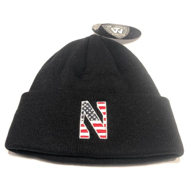 Northwestern University Wildcats Black Cuffed Knit Hat with Stars & Stripes Stylized N Design