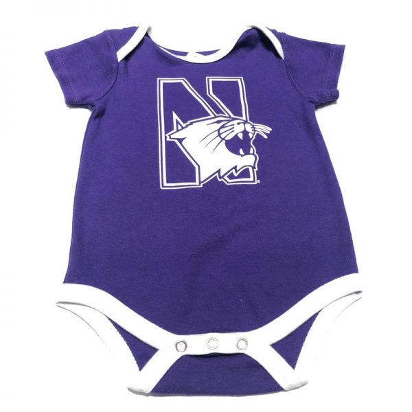 Northwestern University Wildcats Purple Onesie With White Accent & N-Cat Design