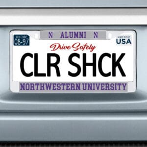Northwestern University Wildcats Chrome License Plate Frame with Grey Laser Cut N Alumni N/Northwestern University Inserts