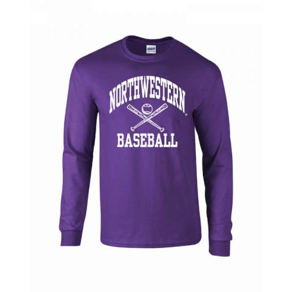 Northwestern University Wildcats Purple Long Sleeve Tee Shirt with Baseball Design