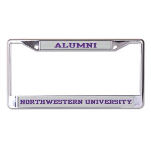 Northwestern University Wildcats Chrome License Plate Frame with Grey Laser Cut Alumni/Northwestern University Inserts